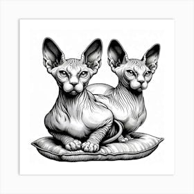 Line Art sphinx cat 3 Art Print