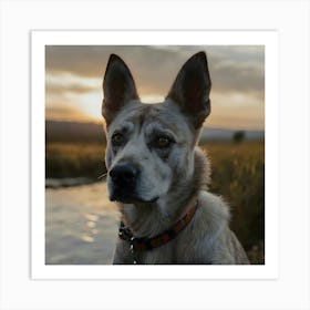 Dog At Sunset Poster