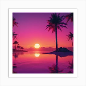 River sunset landscape with palm trees Art Print