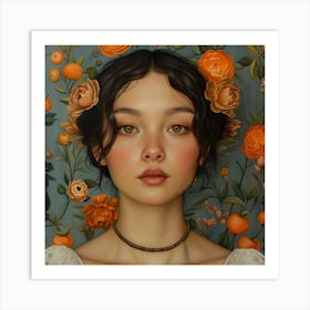 Asian Girl With Flowers Art Print