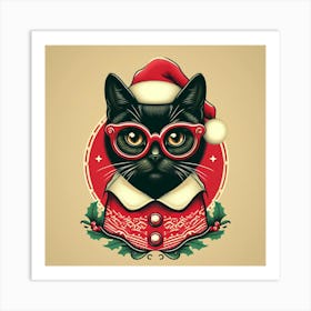 Santa Cat Art Print