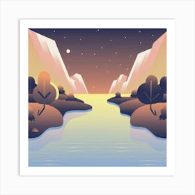 Landscape With Mountains And River 1 Art Print