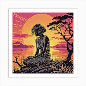 Sunset With A Woman Art Print