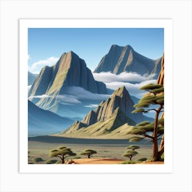 3d Animation Style Pictures Of Mountains In Africa 0 Art Print