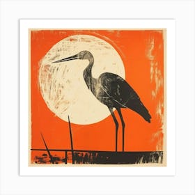 Retro Bird Lithograph Stork 1 Art Print