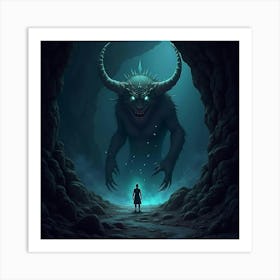 A Giant Magical Creature With Glowing Eyes In A Dark Cave 1 Art Print