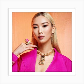 Oriental Glamour Portrait Of A Fashionable Model In A Pink Trench With Luxurious Thai Japanese Influ (5) Art Print