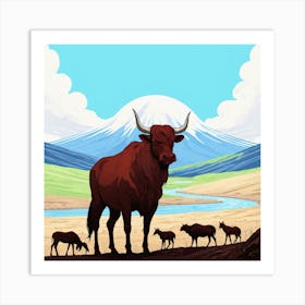 Yaks In The Mountains Art Print