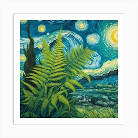 Van Gogh style, Green fern 1 Art Print