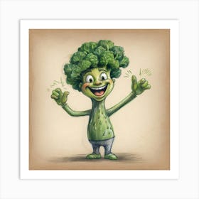 Cartoon Broccoli 2 Art Print