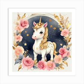 Unicorn With Roses Art Print