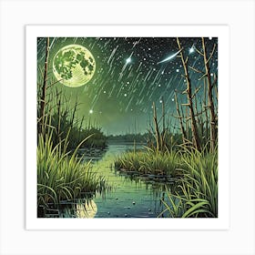 Moonlight In The Marsh 1 Art Print