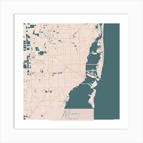 Miami Florida Pink and Blue Cute Script Street Map Art Print