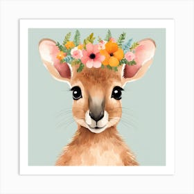 Floral Baby Kangaroo Nursery Illustration (2) Art Print