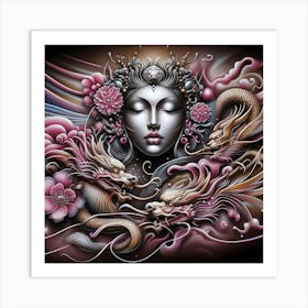 Chinese Woman With Dragons 1 Art Print