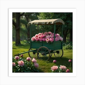 Peony Cart In The Park Art Print