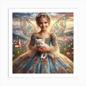 Fairy Princess with her cat  Art Print