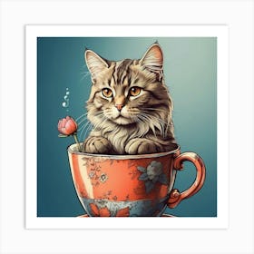 Cat In A Teacup Art Print