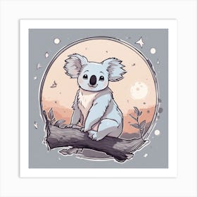 Sticker Art Design, Koala Howling To A Full Moon, Kawaii Illustration, White Background, Flat Colors (1) Art Print