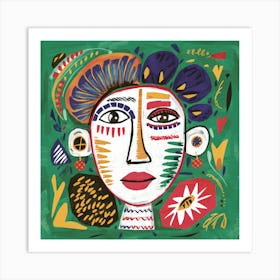 Folk Abstract Face Illustration (5) Art Print