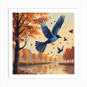 Blue Bird In Autumn Art Print