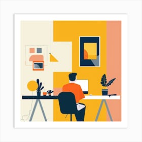 Illustration Of A Man Working At His Desk 5 Art Print