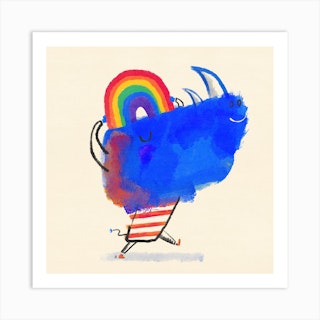 Rhino With Rainbow Hat For Pride Square Art Print