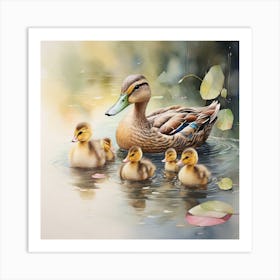 Mother Duck And Ducklings Art Print