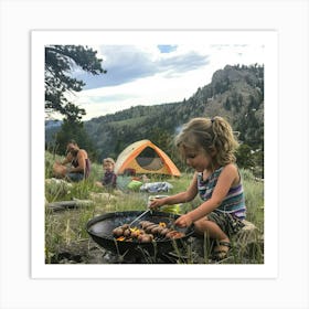 Family Camping In The Mountains Art Print