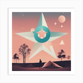 A Drawing In Pastel Colors Of A Light And Shadow And A Star, In The Style Of Bauhaus Simplicity, R Art Print