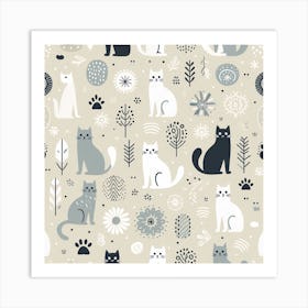 Scandinavian style,Pattern with cats 2 Art Print