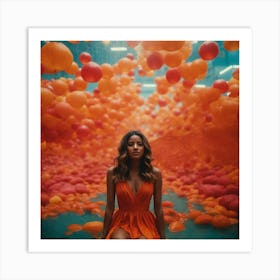 Girl In An Orange Dress Art Print