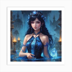 Chinese Girl In Blue Dress Art Print