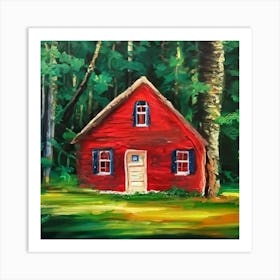 Red House In The Woods 1 Art Print