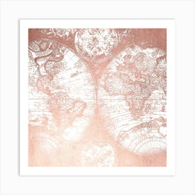 World Map Rose Gold Art Print