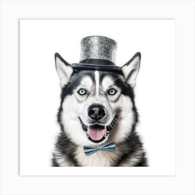 Husky Dog In Top Hat Art Print