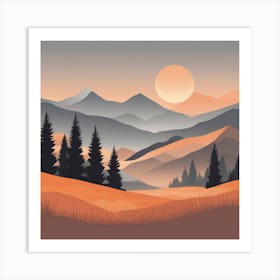 Misty mountains background in orange tone 67 Art Print