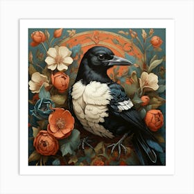 Folk Bird Illustration Magpie Art Print 3 Art Print