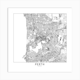 Perth White Map Square Art Print
