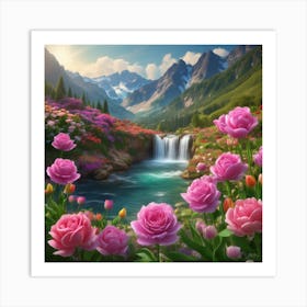 Waterfalls in the middle of the mountain Art Print