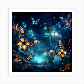 Butterflies In The Night Sky 3 Art Print