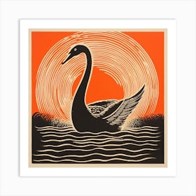 Retro Bird Lithograph Swan 3 Art Print