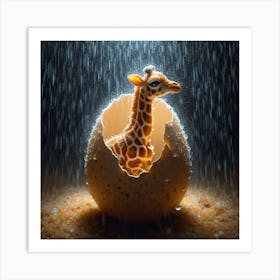 Giraffe In Rain 1 Art Print