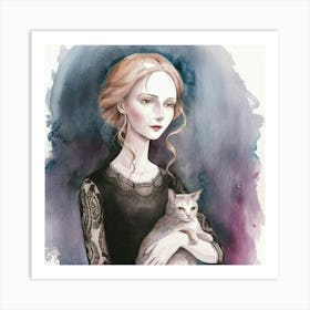 Girl With A Cat Art Print