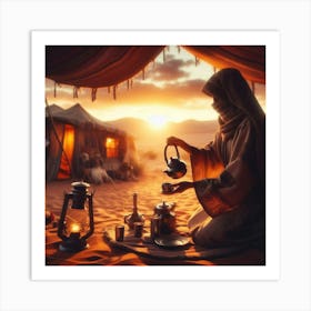 Bedouin Pouring Tea At Dusk 1 Art Print