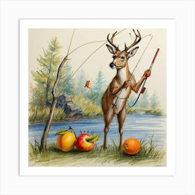 Deer Fishing 9 Art Print