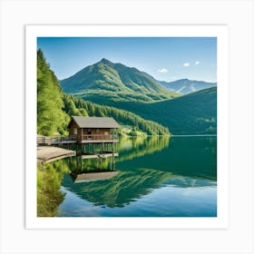 Cabin On A Lake Art Print