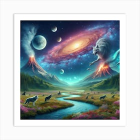 Wolf Volcano Meadow Art Print