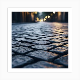 Cobblestone Street At Dusk 1 Art Print