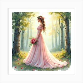 Romantic Dress Watercolor, With A Dreamy Forest Clearing 1 Art Print